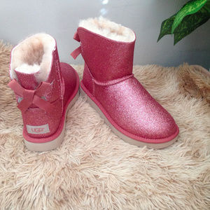 UGG Mini Bailey Bow Pink Sparkle Boots Barbiecore